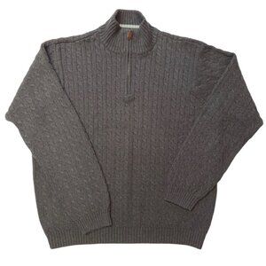 IZOD Men's Charcoal Heavyweight Cable Knit Sweater Size XL 1/4 Zip 💯 Cotton EUC